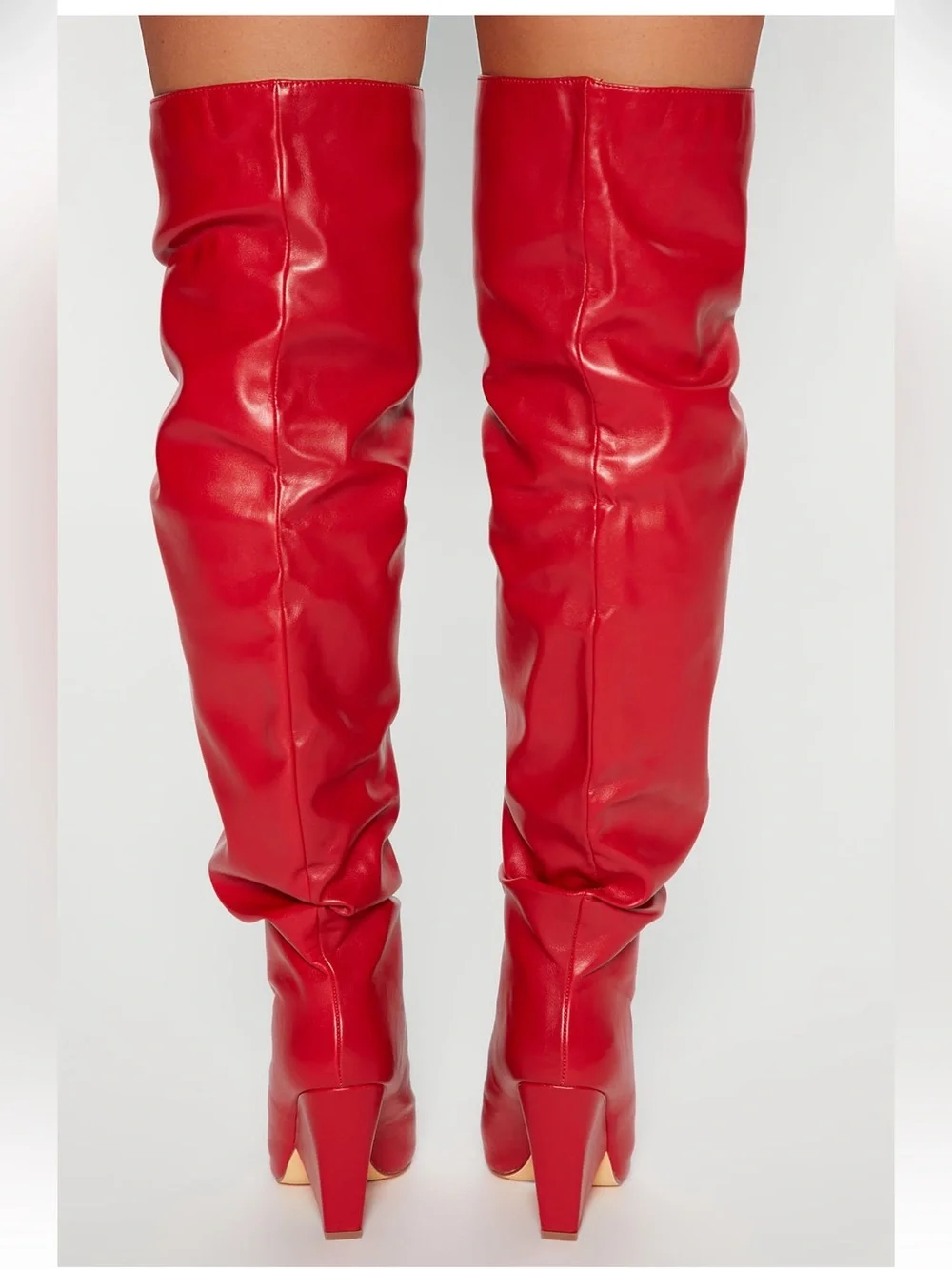Red Over the Knee Slouch Boots Pointed Toe Block Heel Women’s Size 9